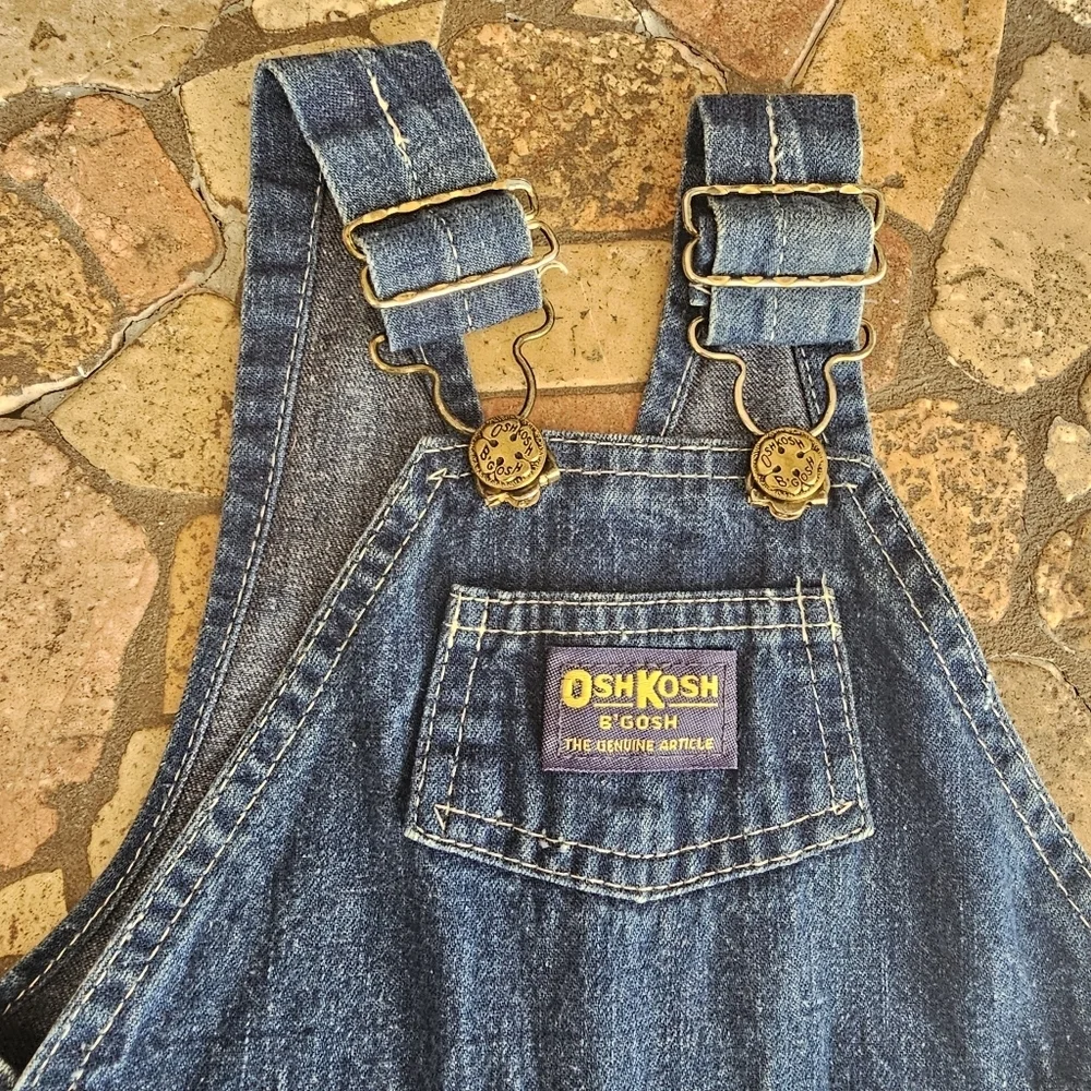 Vintage OshKosh B'gosh Denim Overalls, Made in USA, Blue, Paper Tag, 12 Months